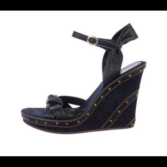 Fendi Shoes - FENDI Denim Leather wedges